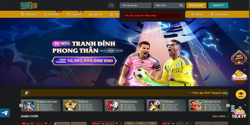 Cách đăng nhập FIVE88 qua website